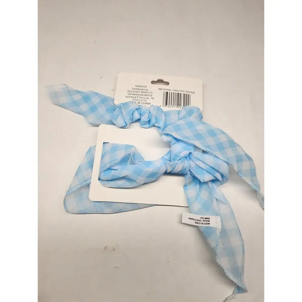 2 Pack Pet Bandana And Matching Scrunchie Set Light Blue Checkered